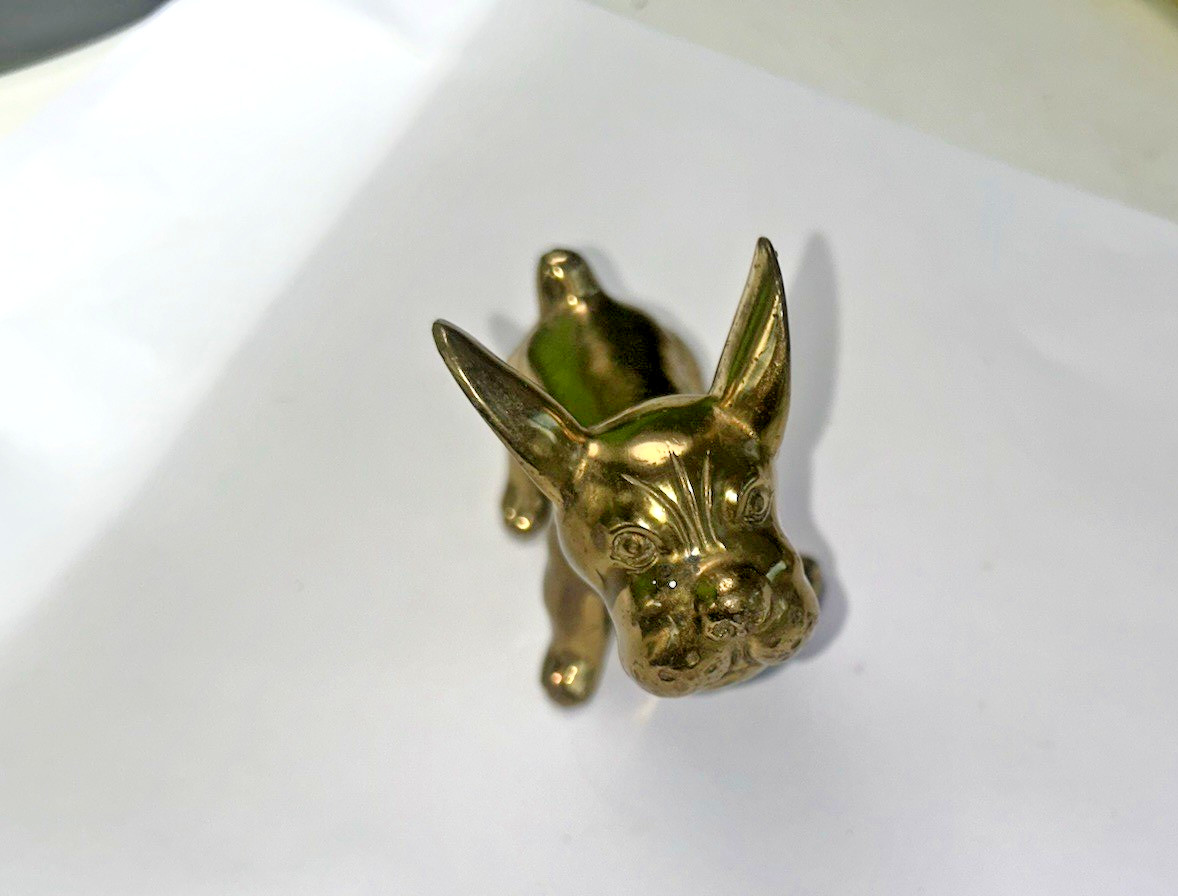 Vintage Signed French Bull Dog figure by J.B. Jennings Bros Gold-tone metal