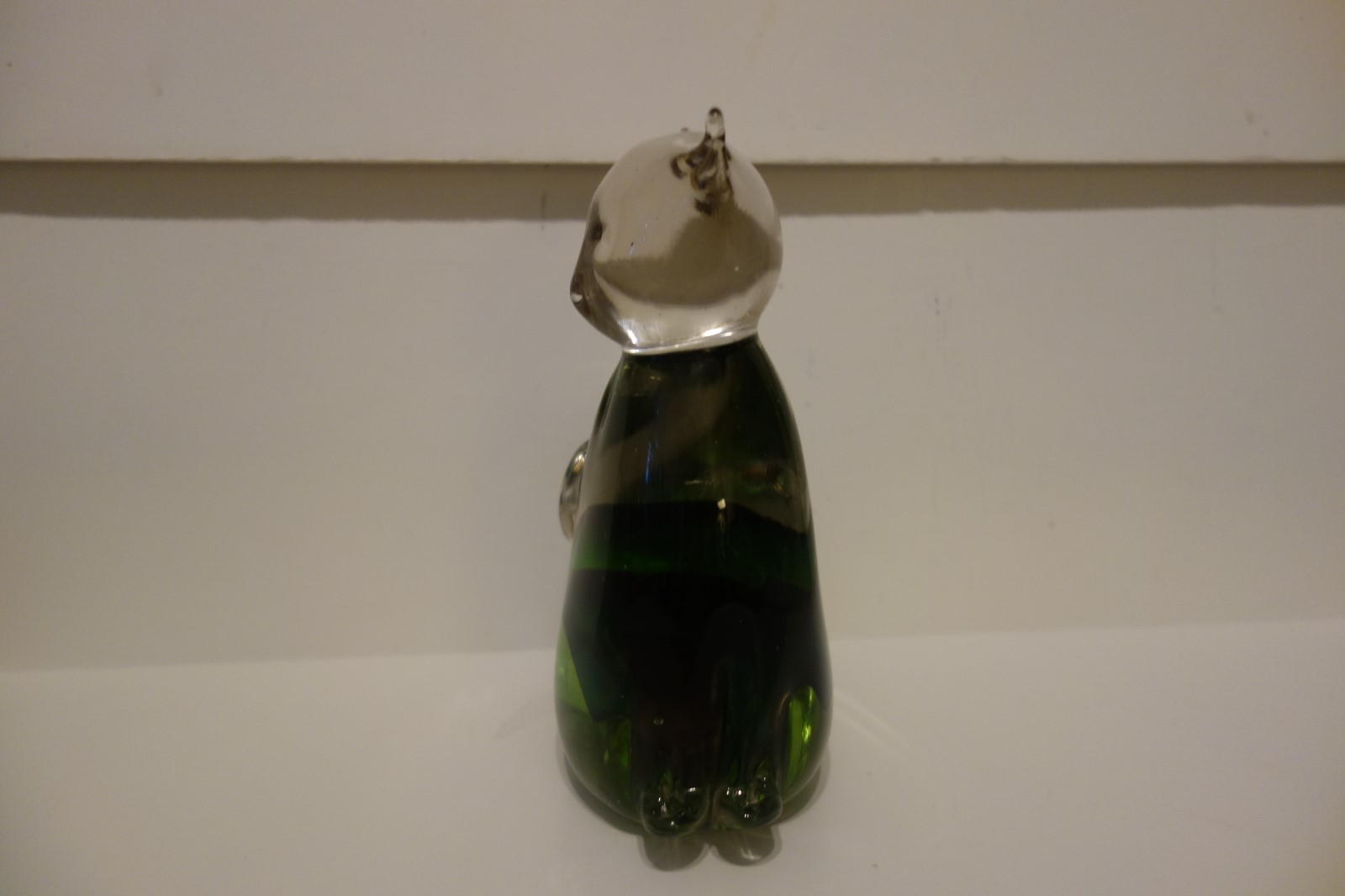 Murano Style Art Glass Handblown Cat Figurine Clear with Green