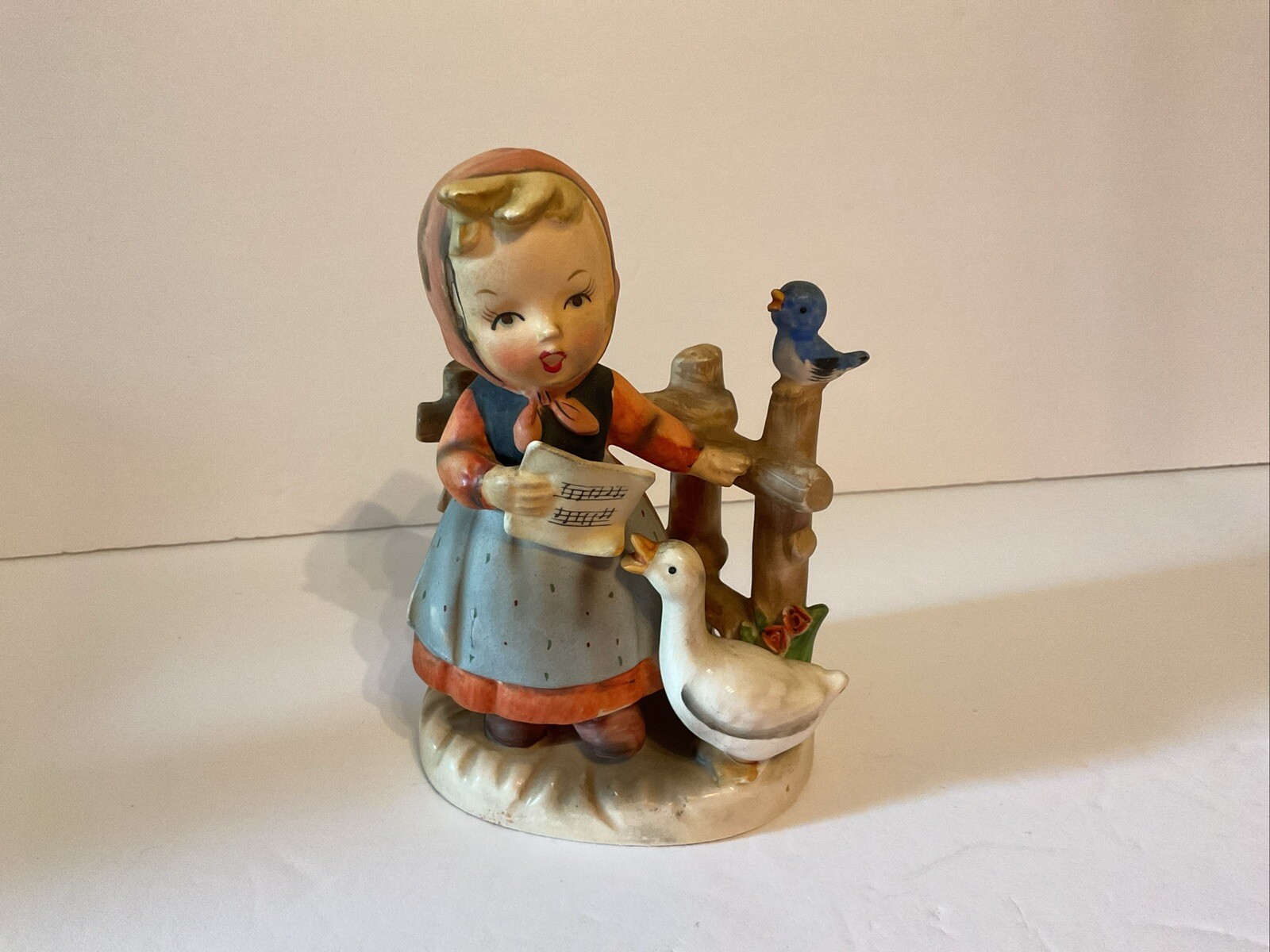 Vintage Erich Stauffer Girl Singing 8028 Figurine Arnart Japan Blue Bird Duck A1