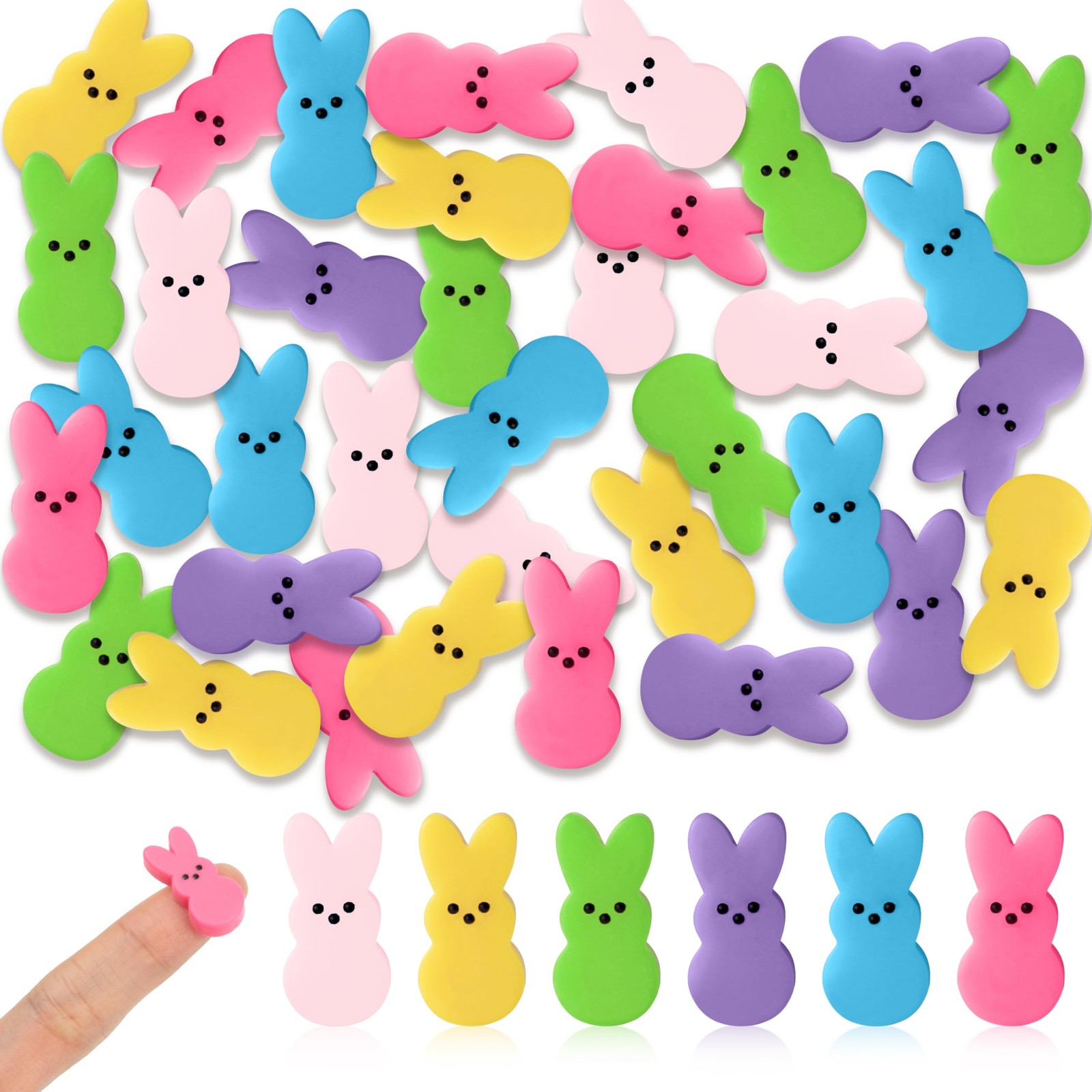 60 PCS Mini Easter Pastel Bunny Resin Decor Mixed Colors Rabbit Charms DIY
