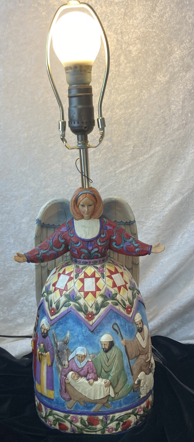Jim Shore Nativity Scene on Angel Table Lamp Heartwood Creek Enesco 22” Tall