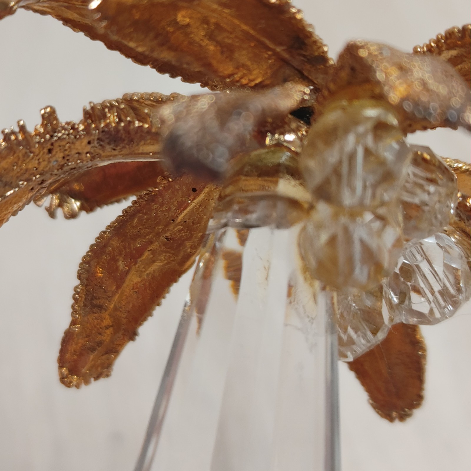 Crystal Palm Tree Figurine Gold-Toned Metal Leaves 2 3/4″ Tall