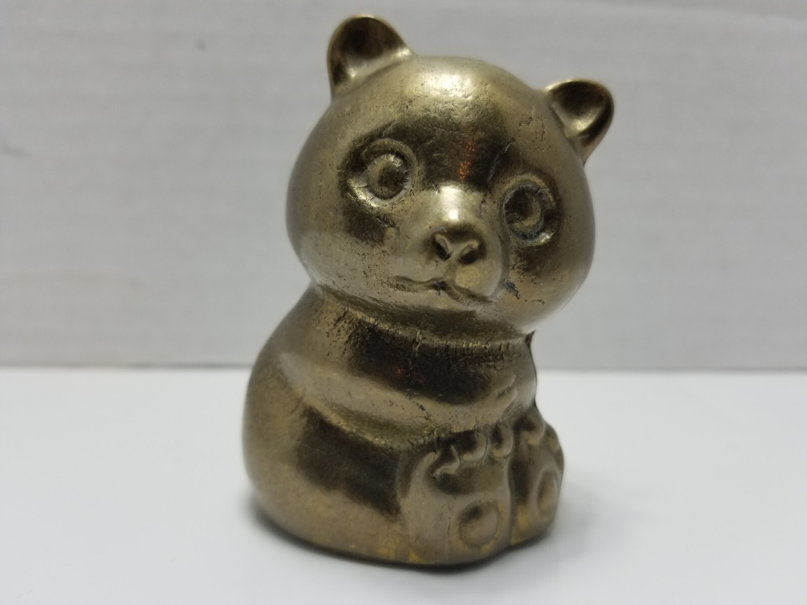 Vintage Brass Panda Bear Garanted Massiv Messing Lacared Figurine Paperweight 3″