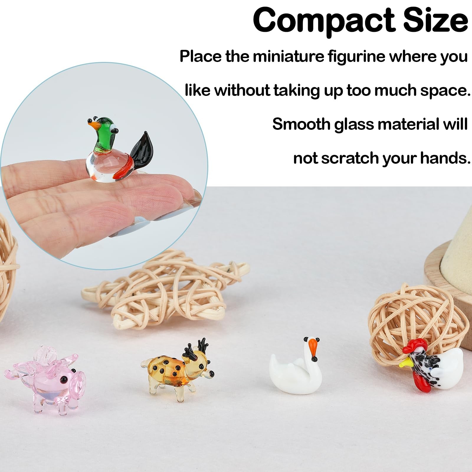 8 Pcs Tiny Glass Animals Blown Mini Glass Figurines Handmade Lampwork,Decoration