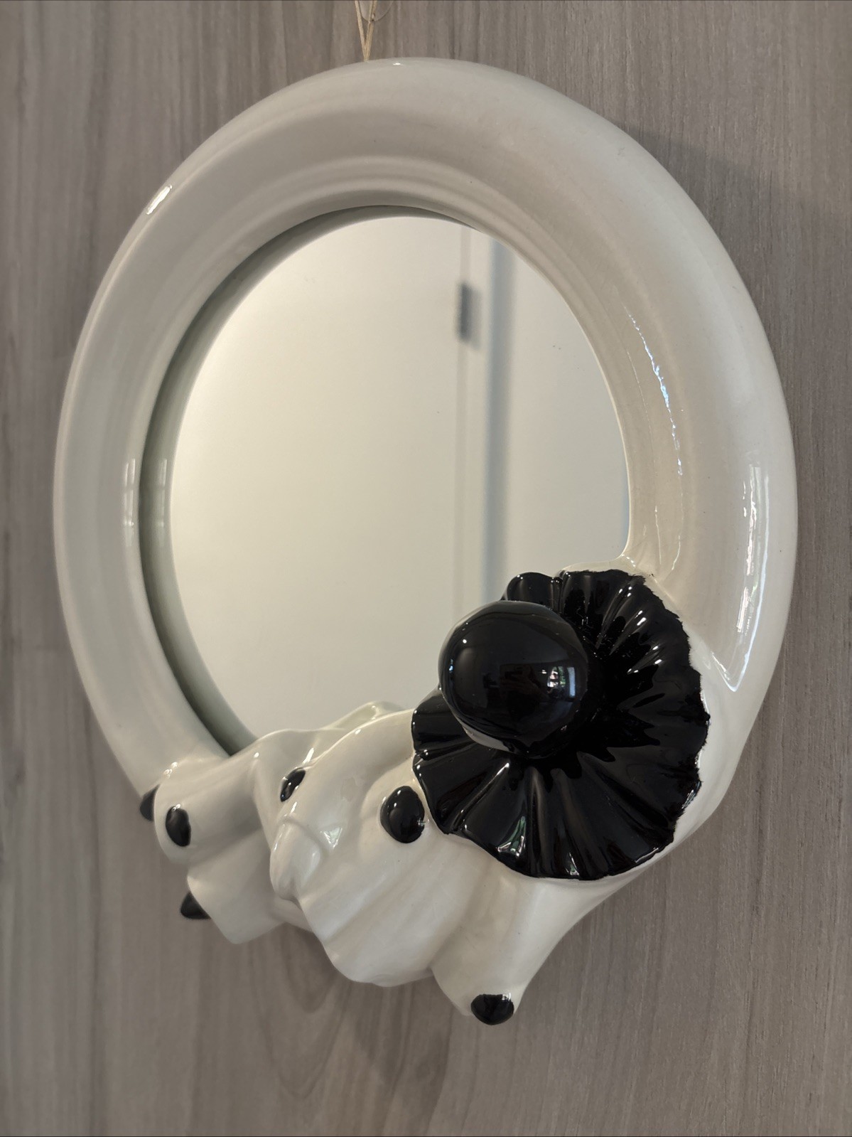 🎭 Vintage Pierrot Clown Wall Mirror 10.5″ Black & White Ceramic Hanging Mirror