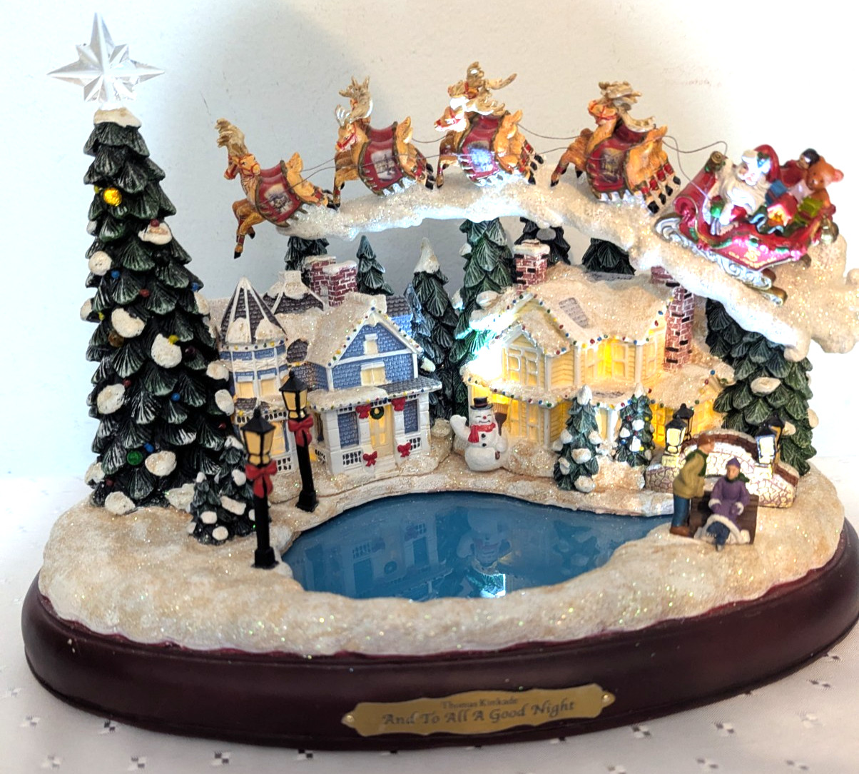 Bradford Exchange-Skating Pond Christmas Village-Lights/Music- Thomas Kinkade
