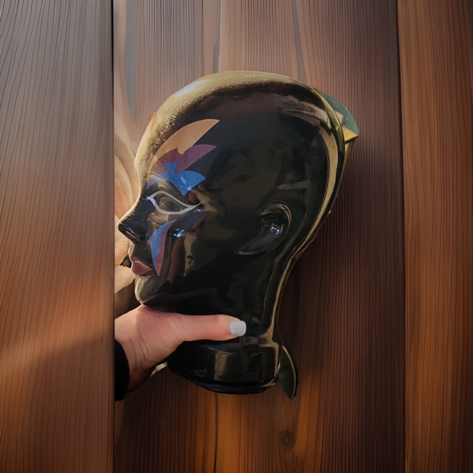 MCM glass mannequin head. Portugal. Tribal hand painted face.