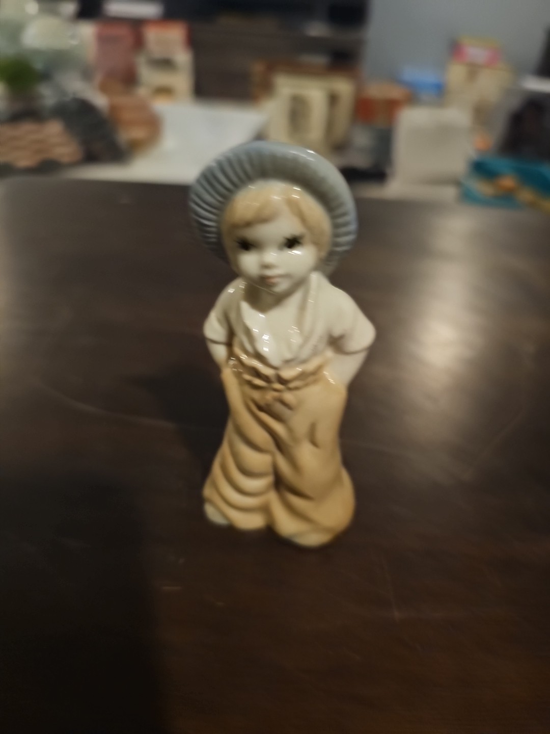 Vintage Little Girl Wearing Pants Figurine 3 3/4″ Tall Adorable Blue Hat