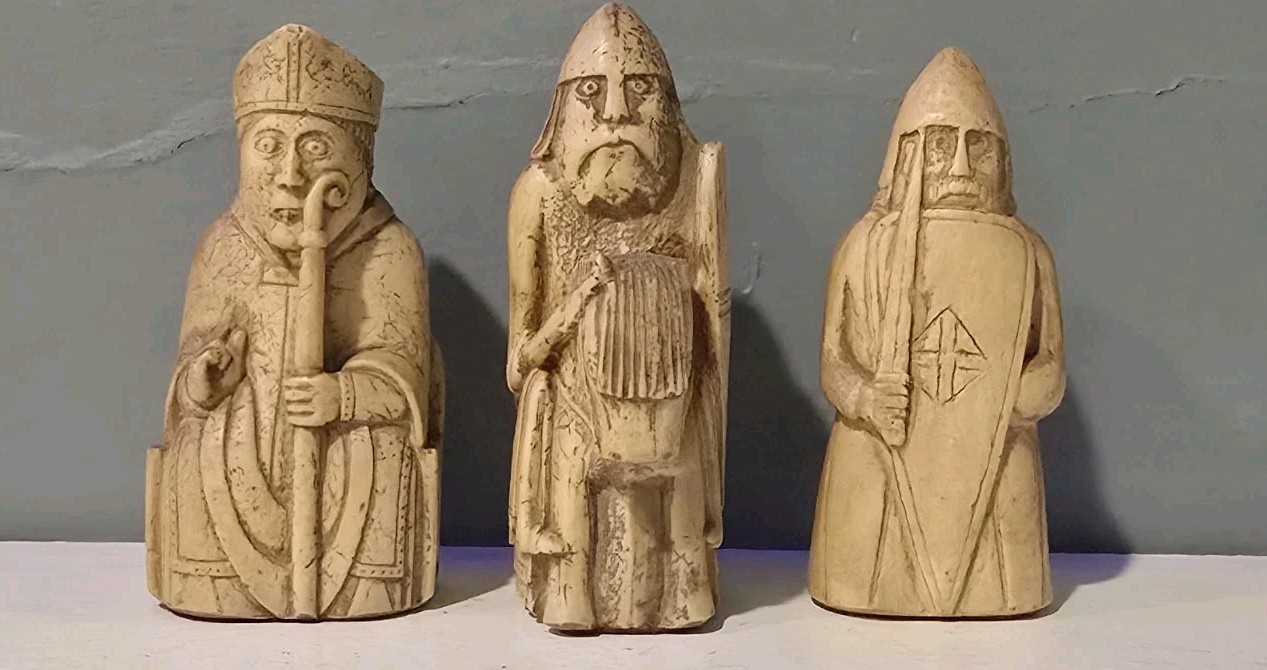 Set of 8 Reproduction Isle of Lewis Chessmen British Museum London England