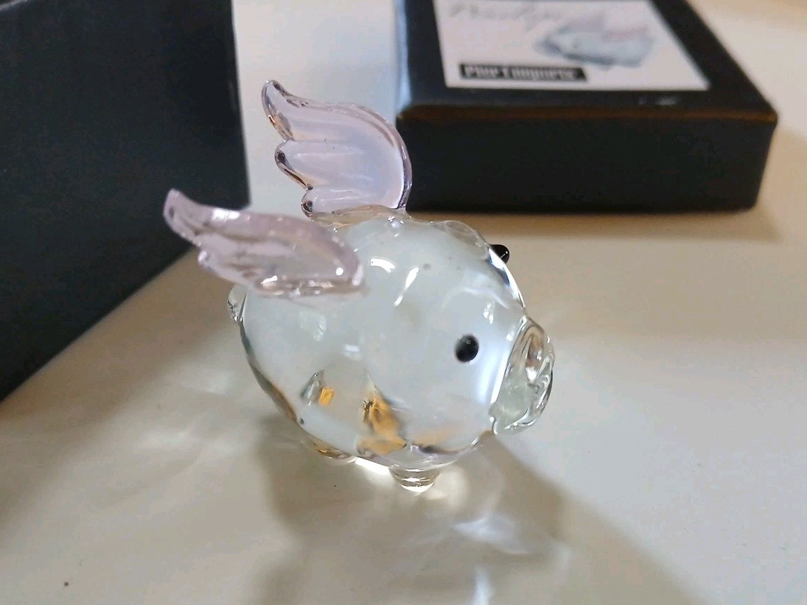 Pier 1 Imports Penelope Pig Mini Small Glass Flying Pig Figure w/Wings New NIB