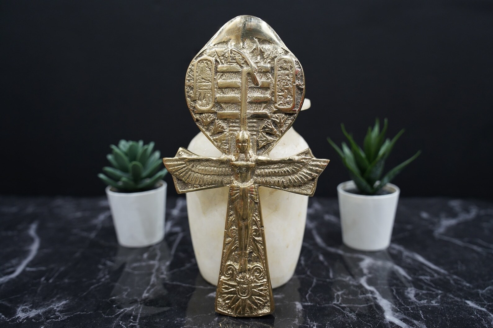 Egyptian Ankh (Key Of Life) with Goddess Maat and the Egyptian symbols