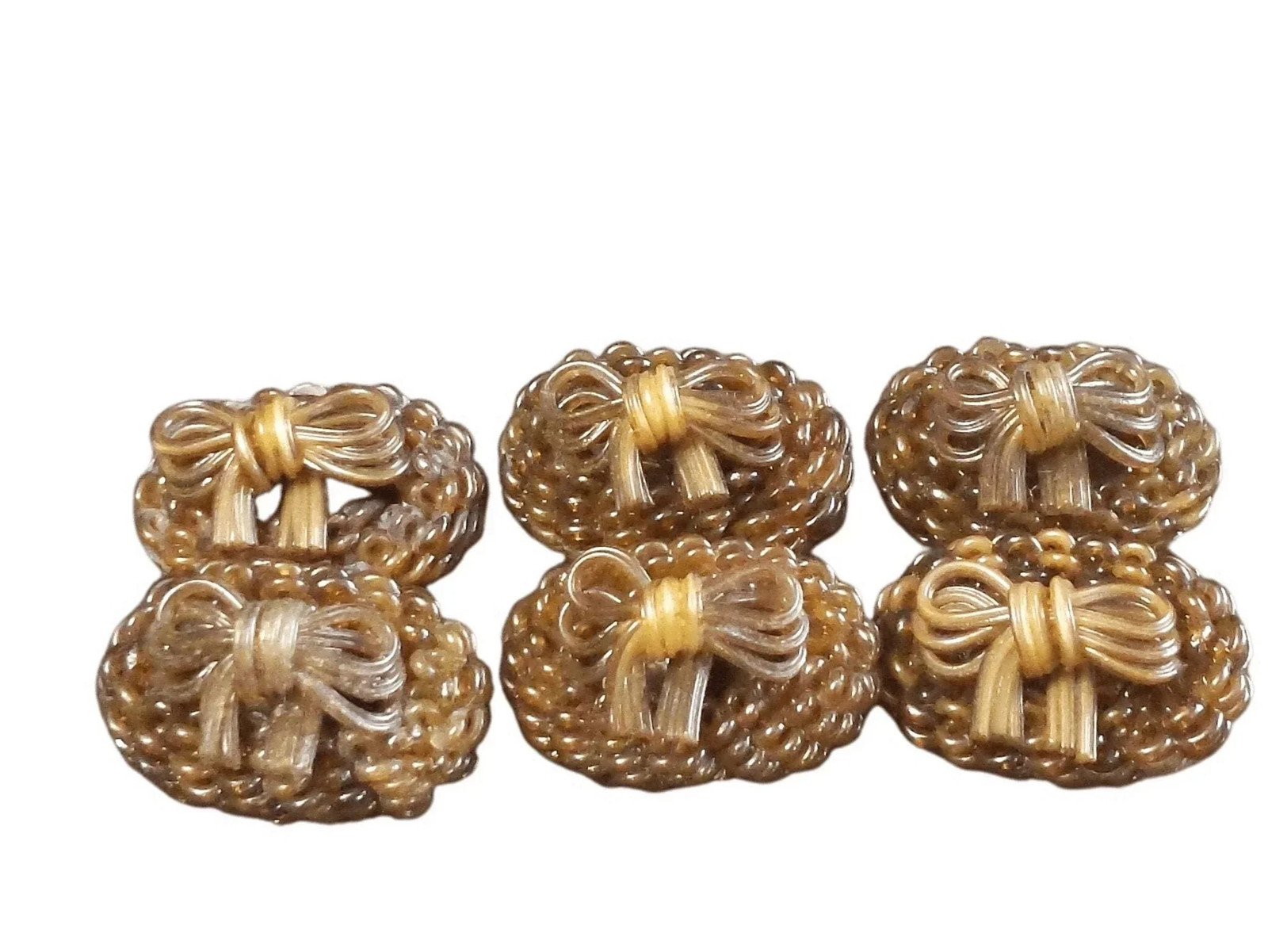 c1950 extruded celluloid Large Hand Made early Plastic Buttons Bows 1 3/8″ x 7/8