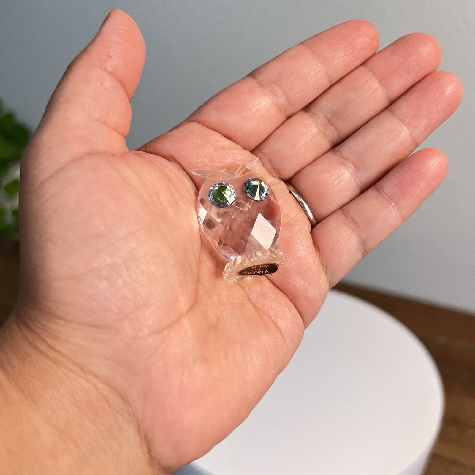 Crystal Owl Figurine Miniature Feathered Beauties Citron Eyes Made In Austria