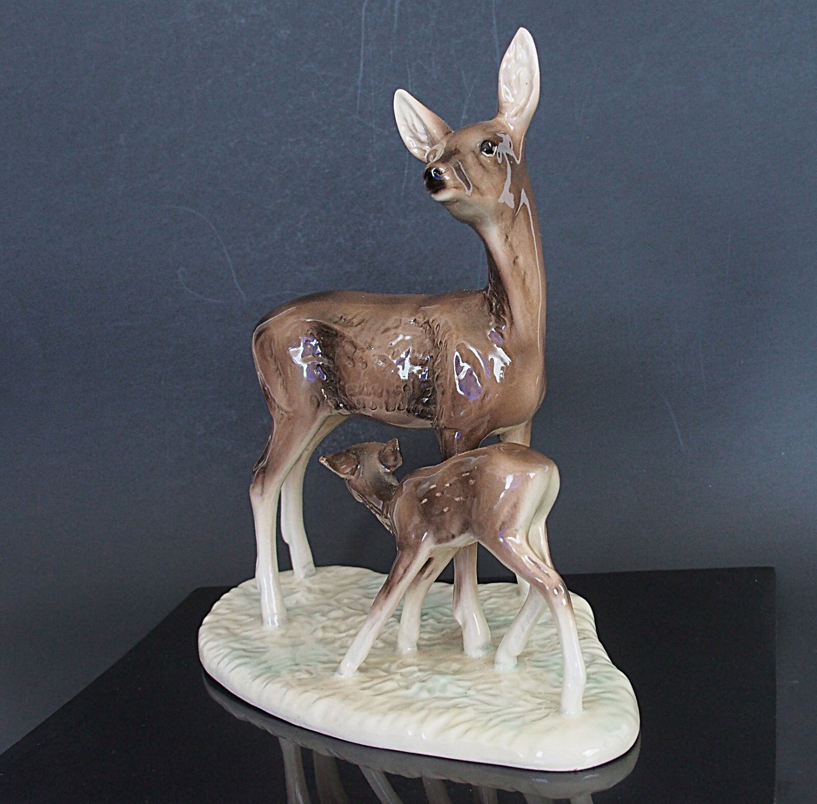 West Germany Vintage Porcelain Deer And Fawn Figurine Sculpture