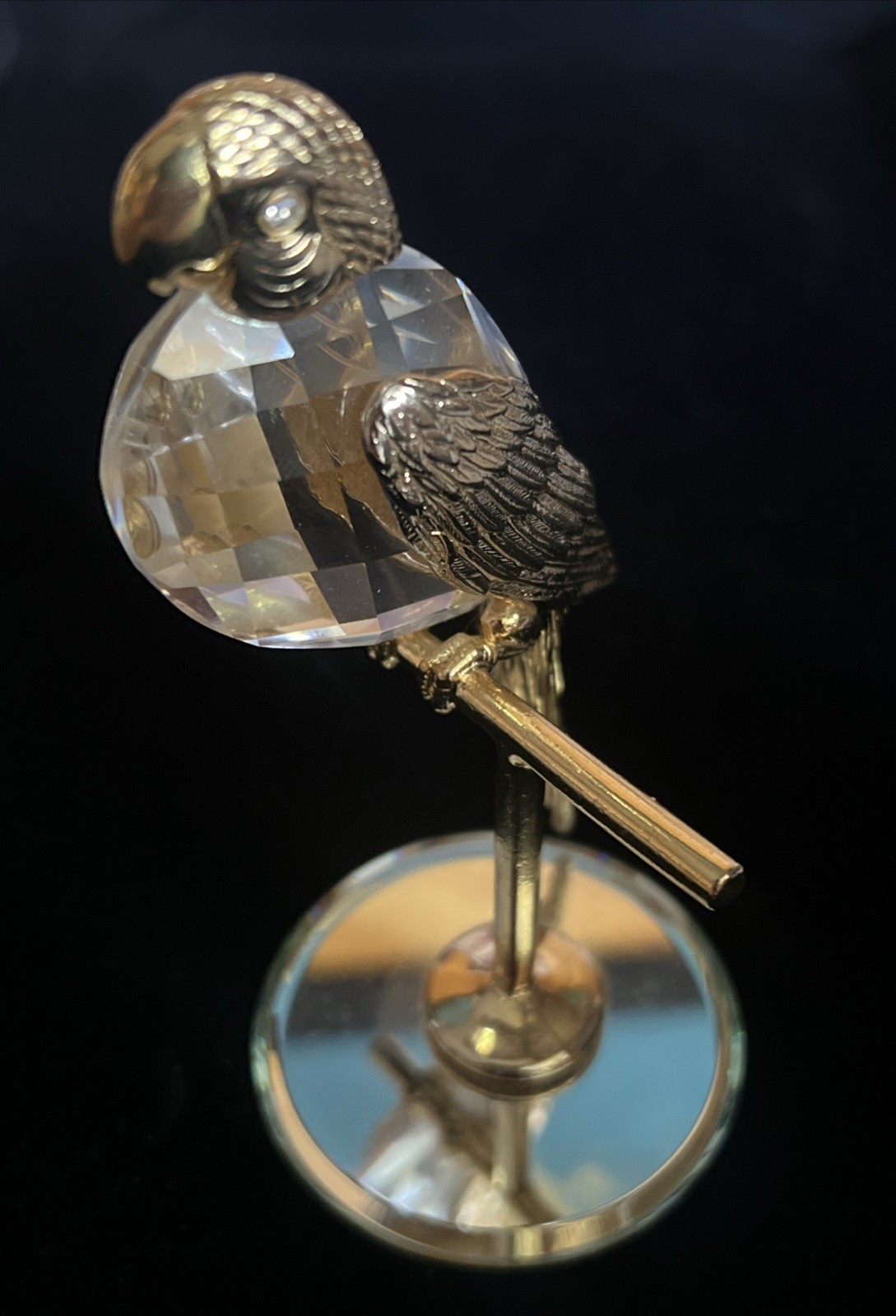Vintage 1984 Swarovski Manon Crystal Parrot on Perch Figurine Gold Tone Mirror