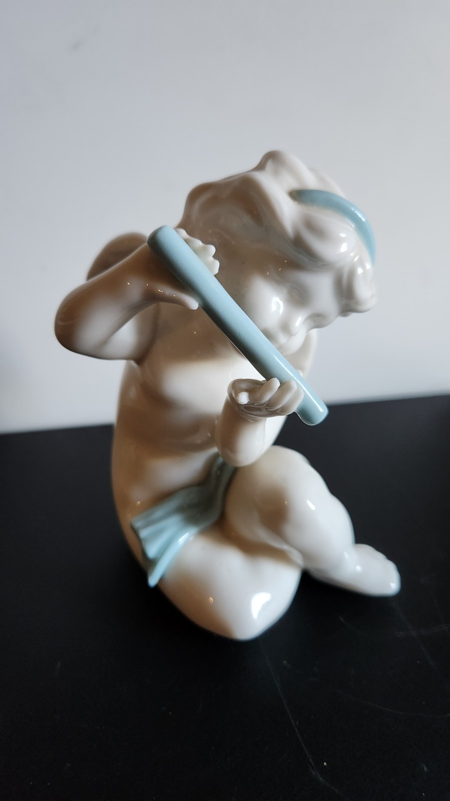 Lenwile China Ardalt Verithin Bisque Porcelain Cherub Figurine Blue White