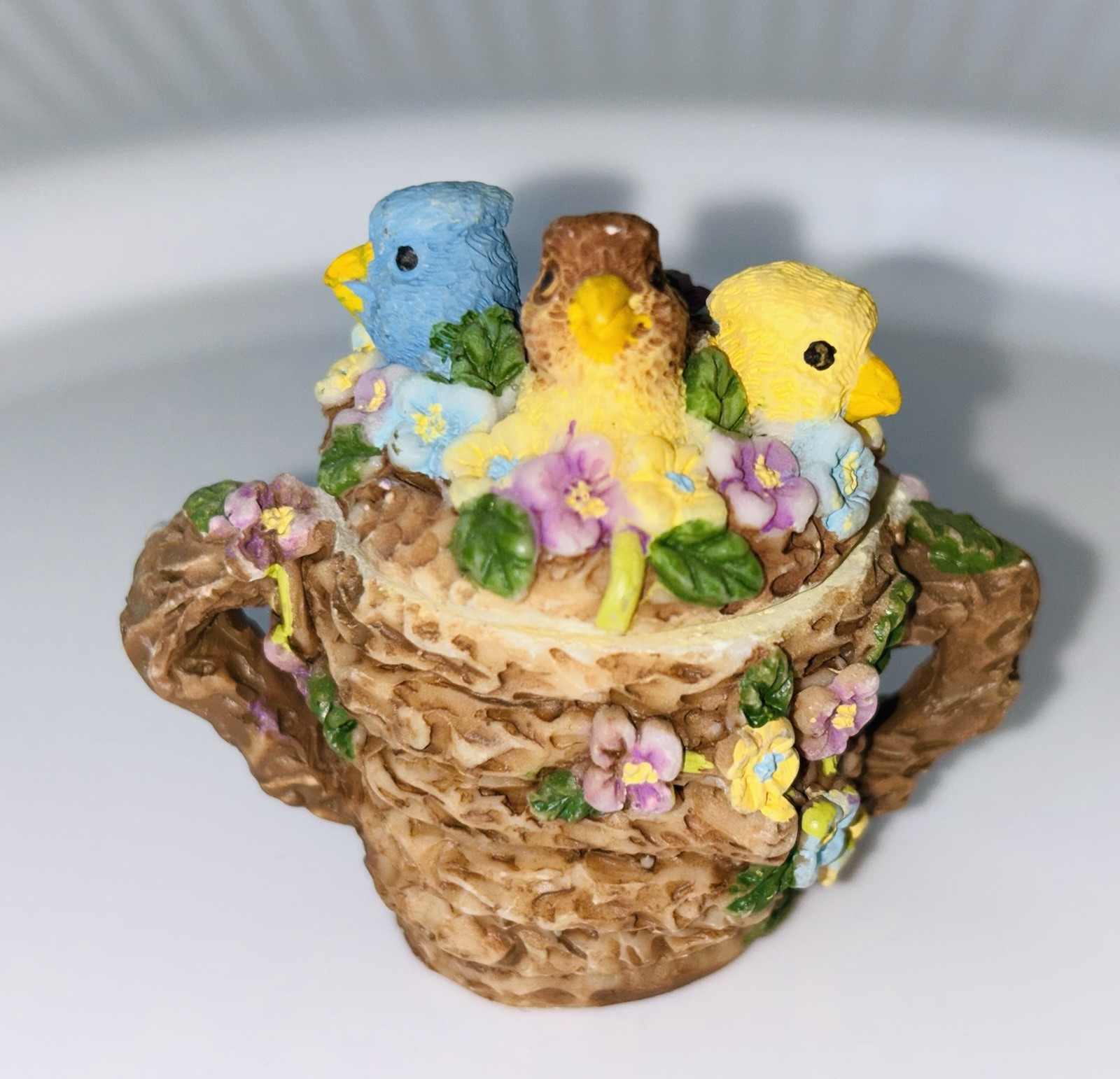 10 Pc Mini Resin Tea Set With Bird House Chicks, Nest, Teapot Adorable Details