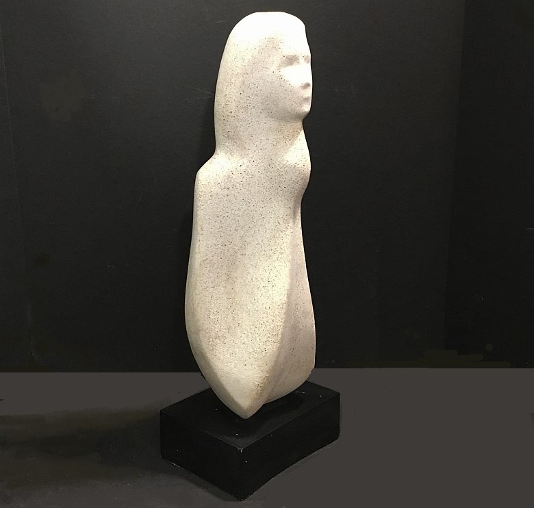 Art sculpture. Brutalist/ Modernist. Very heavy faux stone / clay on black base.