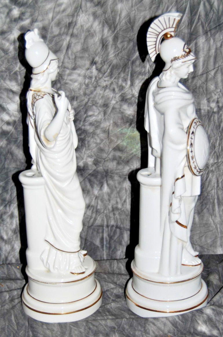 Vintage Porcelain Figurine Athena & Ares Greek God Statues Gold Trim Meissen?