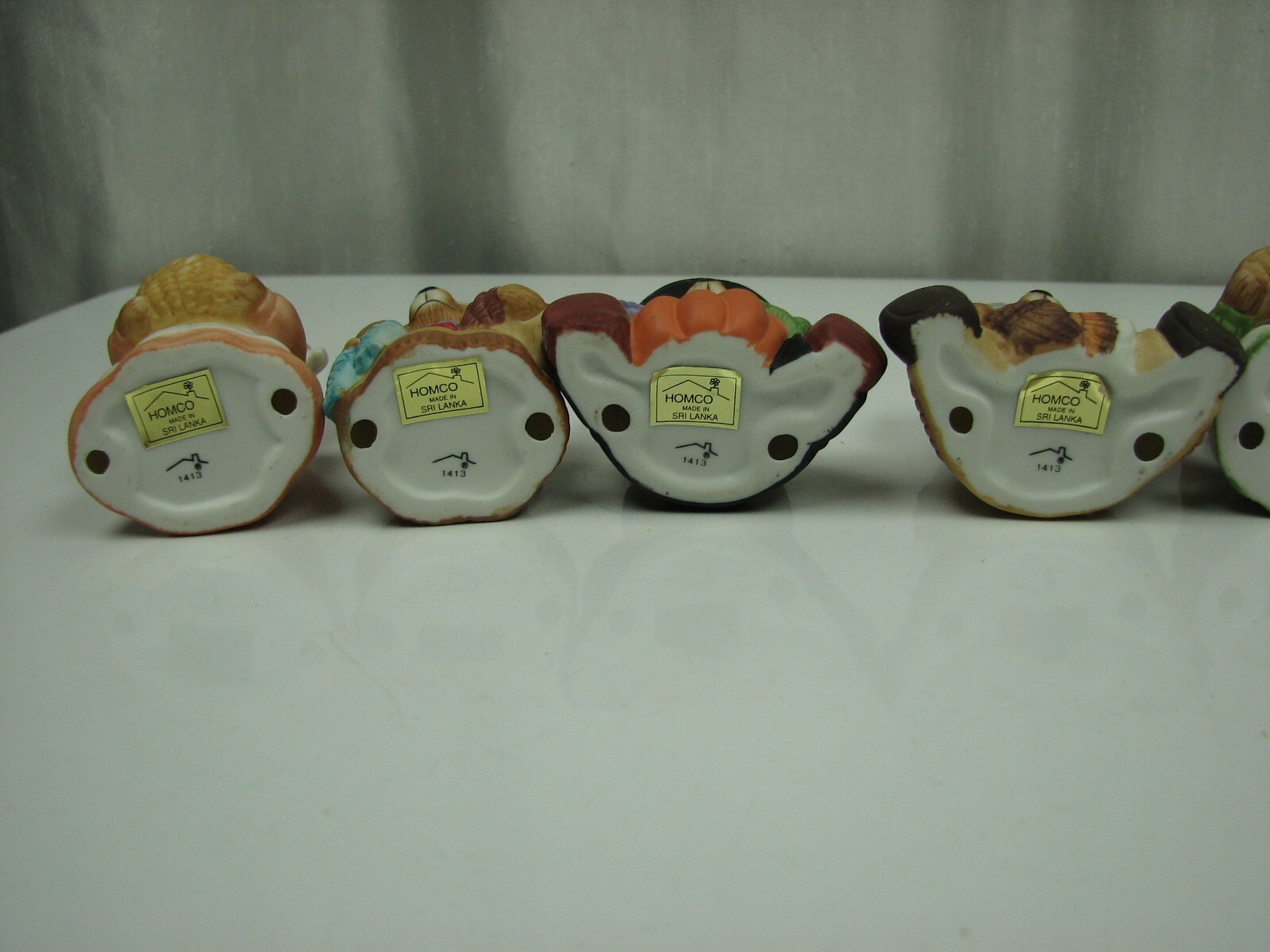 Homco Thanksgiving Bears Figurines #1413 & #5209 Set Of 6 Porcelain Fall Autumn