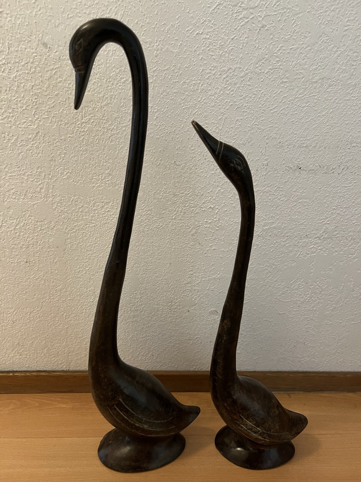 Vintage Indoor/Outdoor Long Goose Neck Metal Statue Figurines, Signed “M”