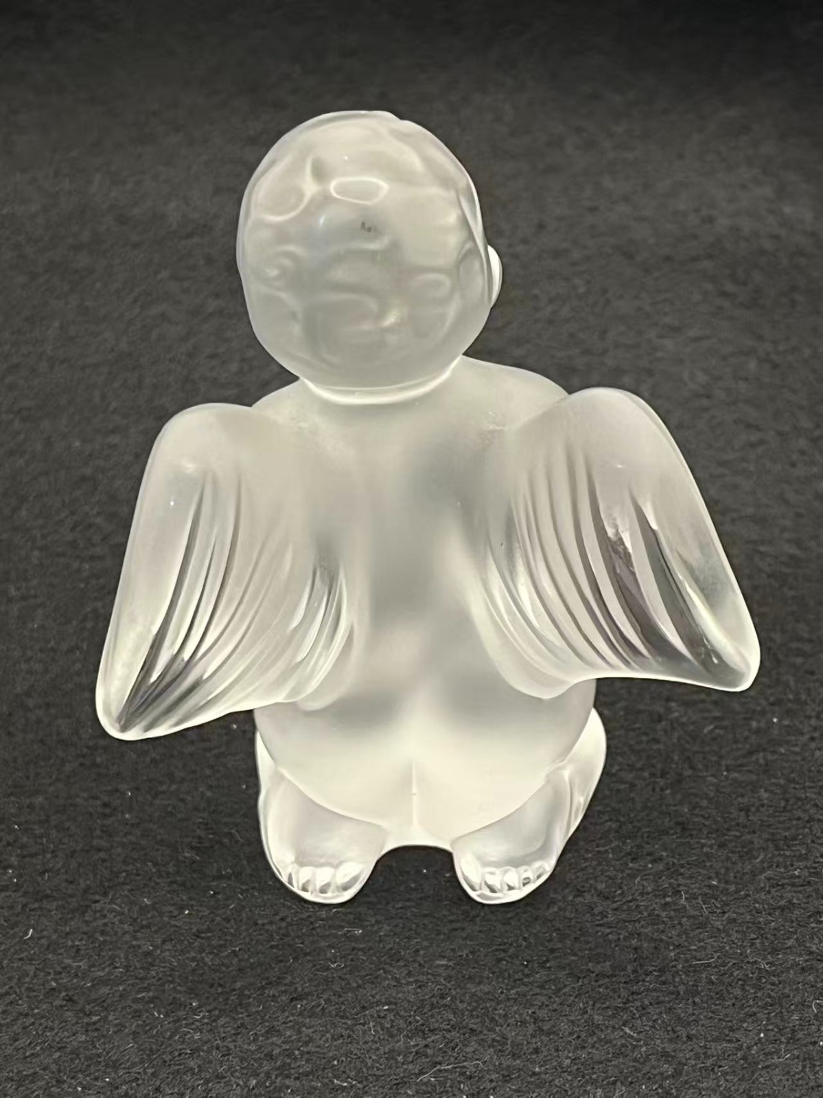Lalique France Frosted Crystal Cherub/Angel Playing Lyre Figurine 3.3in Tall
