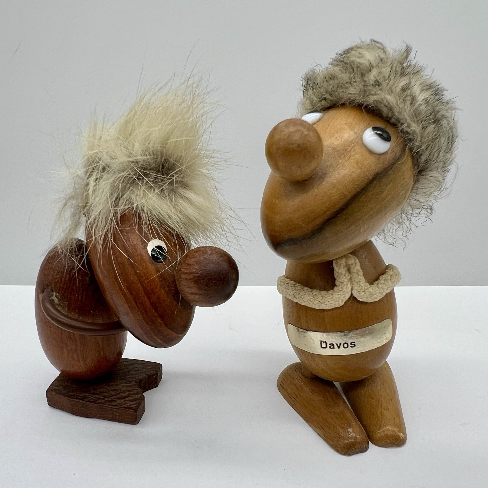 Mid-Century Hans Bolling Style Wood Trolls Set of 2 Davos Switzerland