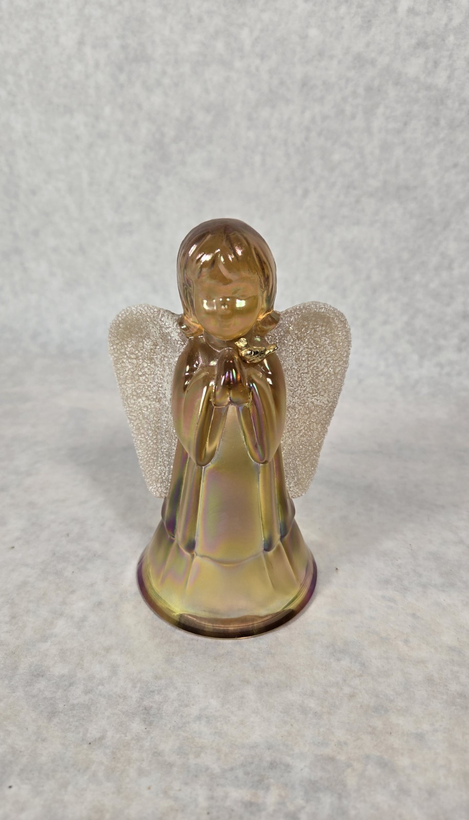 Fenton Iridescent Carnival Glass Angel Praying Figurine Gold Bird 6” Excellent