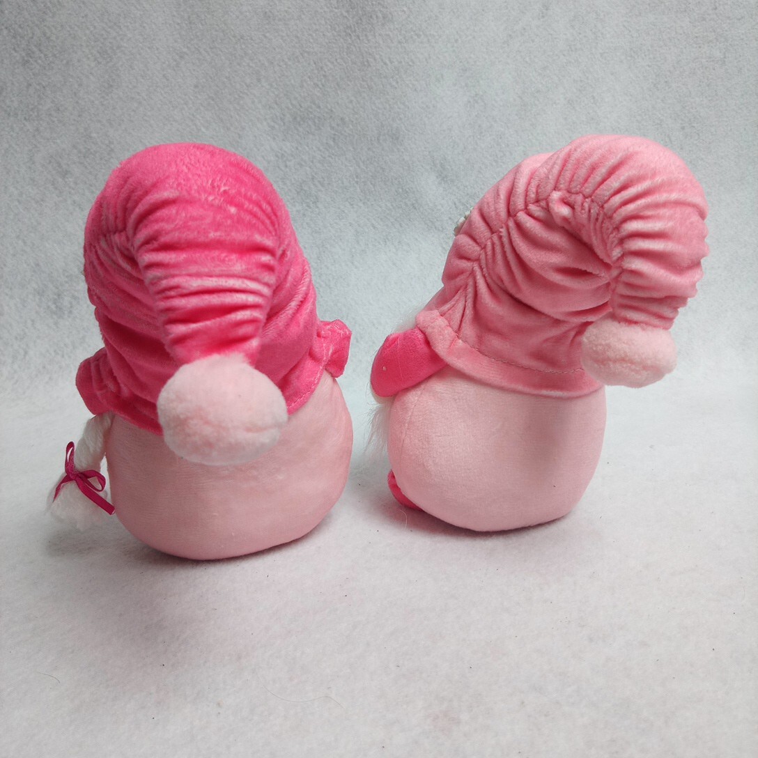 Gnome Plush Decor Set Flamingo Couple Birthday & Checkered Hat EUC 4pc