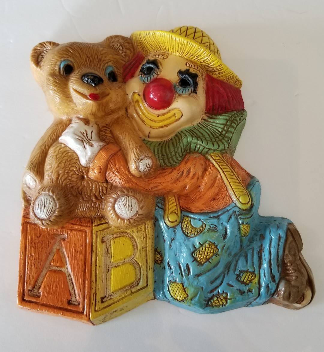 Clown Frankies Designs 1985 Block Bear Wall Decor Plaque Nursery Creepy Clown