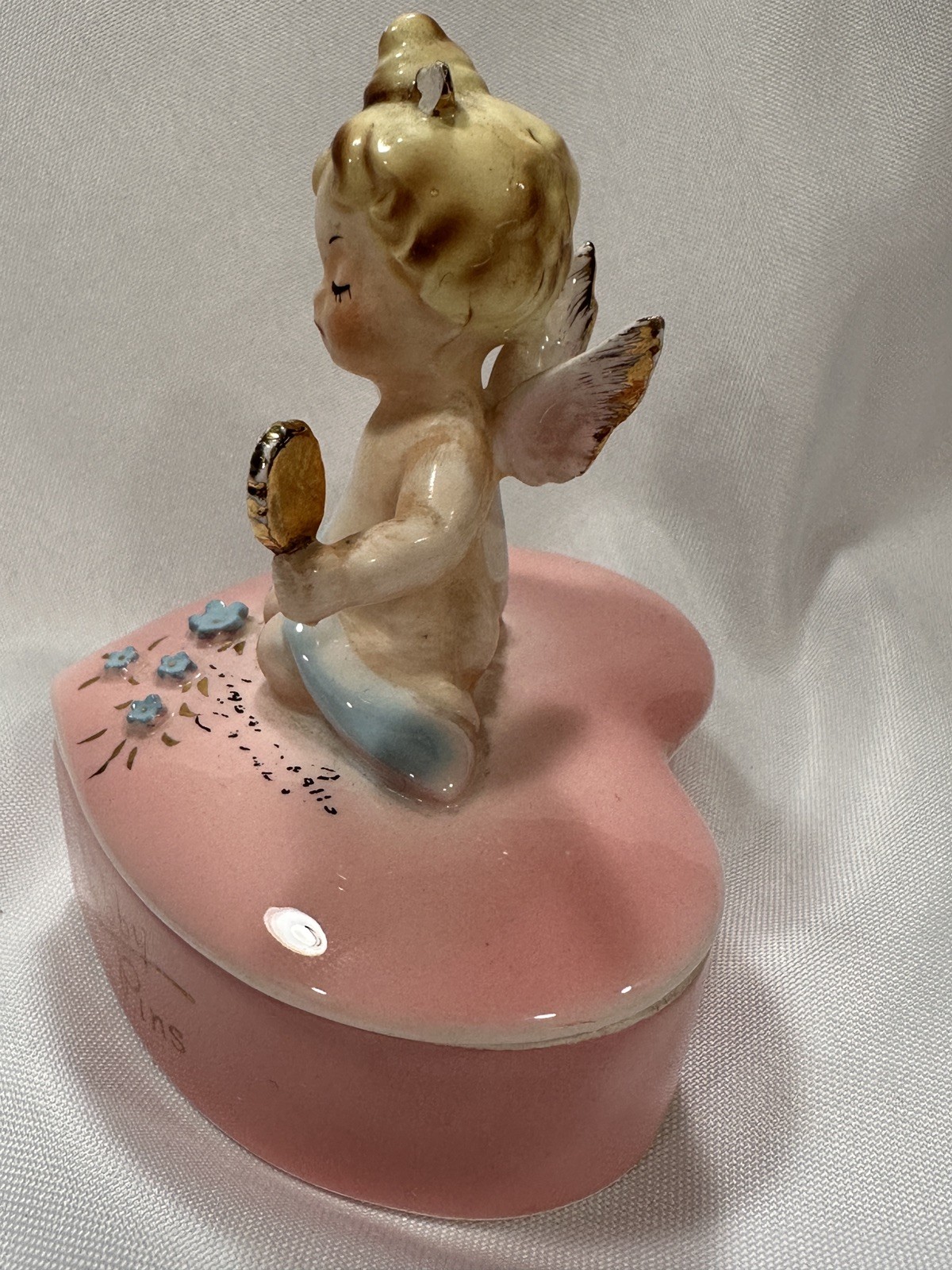 Rare Vintage Josef Originals Heart Shaped Trinket Dish BOBBY PINS Cupid Angel