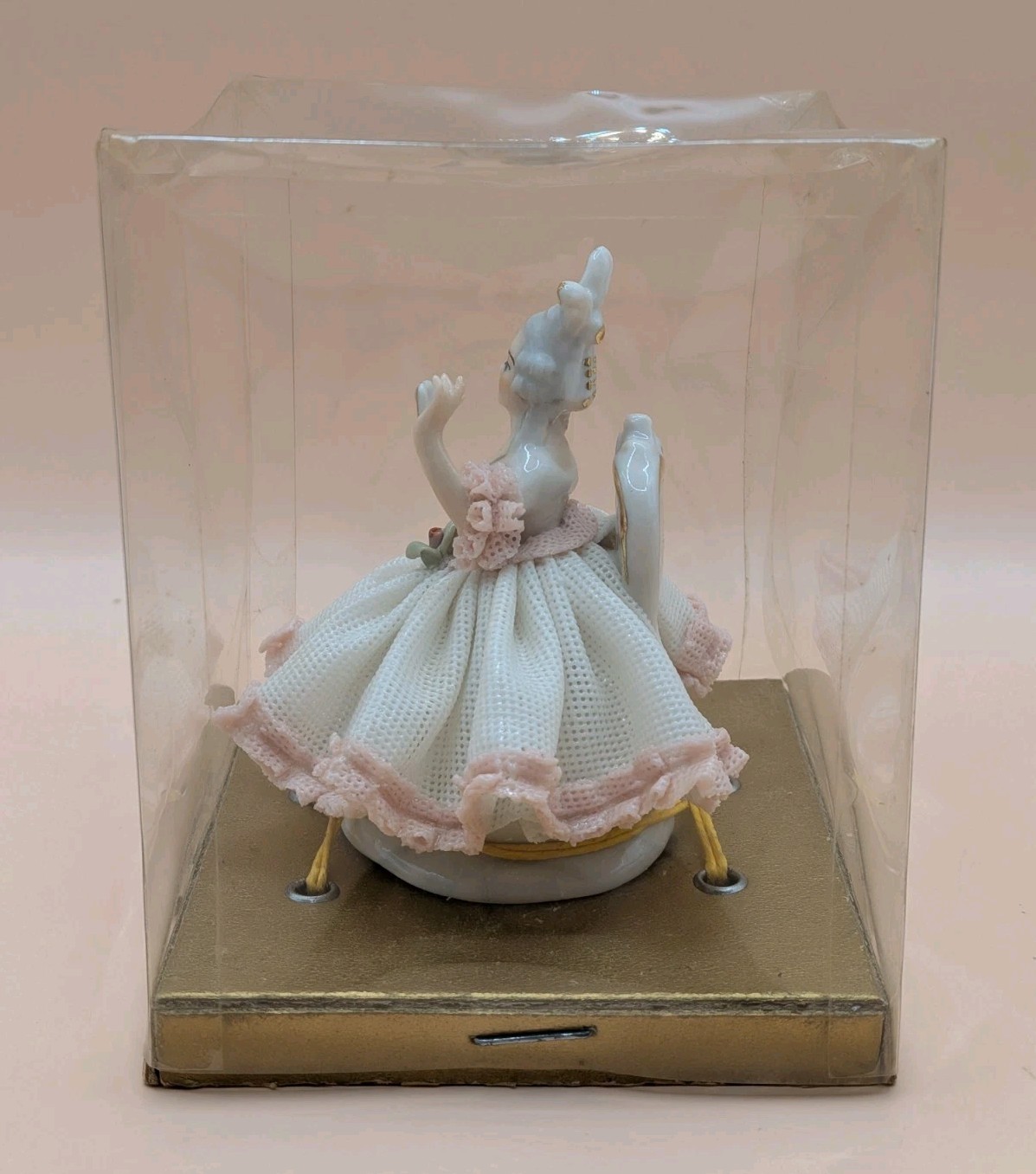 Vintage Dresden Style Lace Lady 3in Figurine Rococo Court Dress w/ Original Box