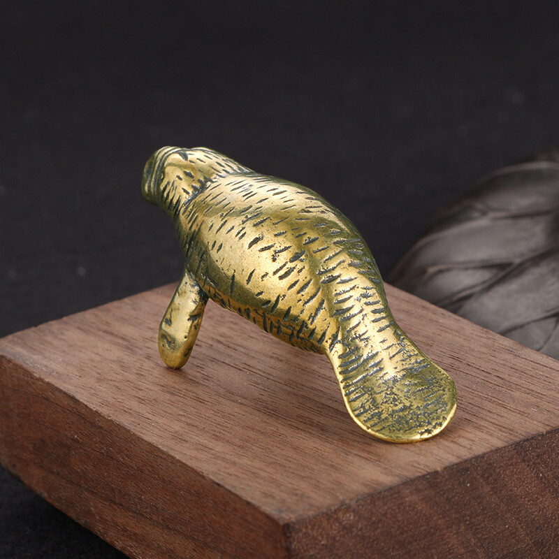 Brass Manatee Figurine Statue Home Office Table Decoration Animal Figurines Toy