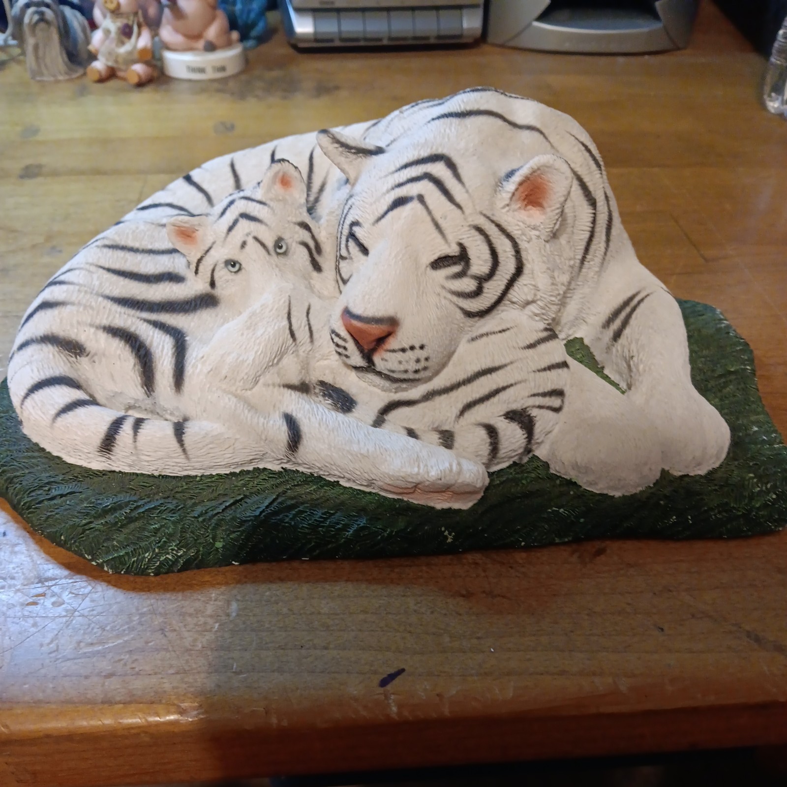 1994 Living Stone Inc. “White Tiger Naptime” White Bengal Tiger 10x8x3 Sculpture