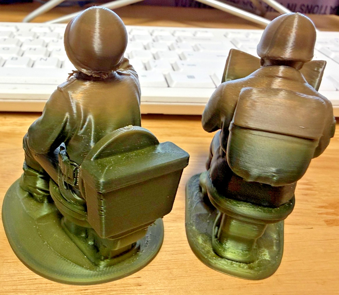 3D Print Military Men Ombre Grn/Tan, Sit on Toilet, Set of Two, Bathroom Decor