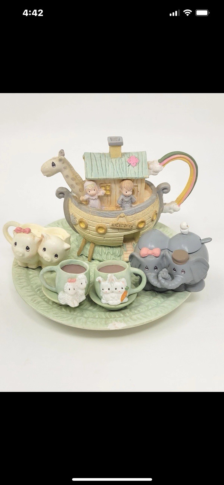 Vintage 1996 PRECIOUS MOMENTS Noah’s Ark Mini Tea Set 11 Pieces Complete Set