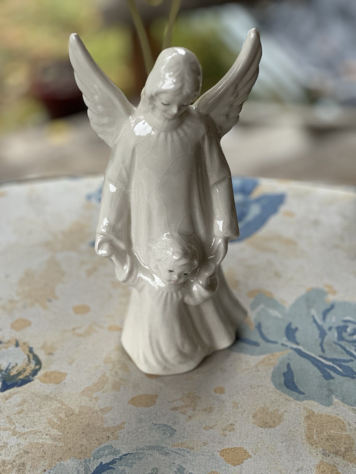 Vintage Ceramic Schmidt Guardian Angel & Child While Figurine 9 1/2