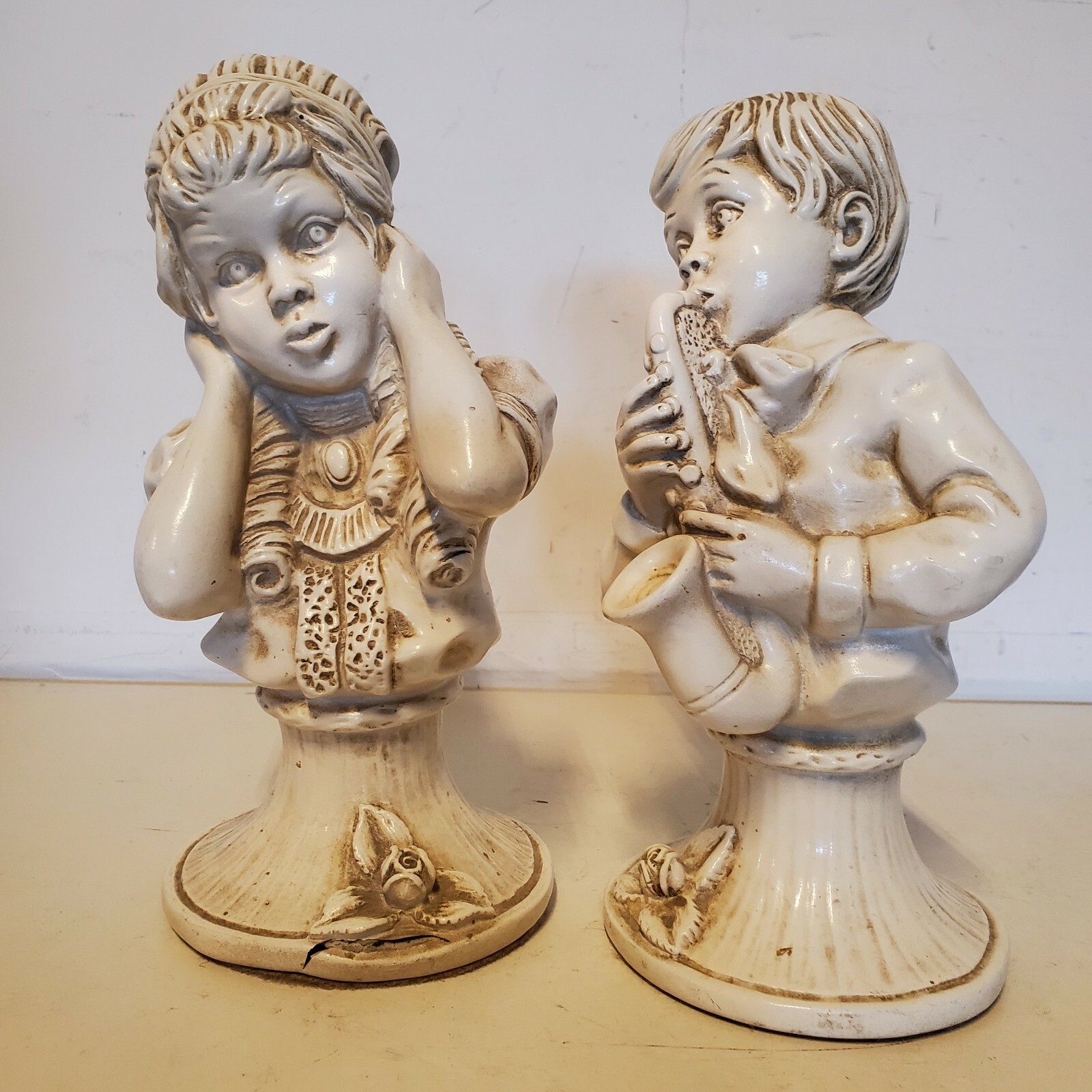 VTG Bust statues J. Kendrick 1971 Universal Statuary Corp Chicago Boy Sax Girl