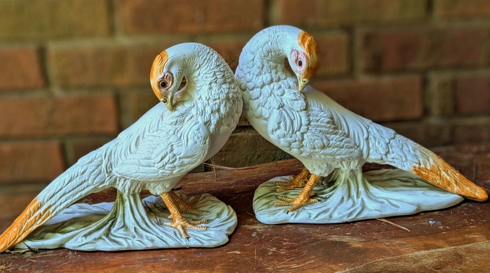 Vtg Pair Nora Fenton Rustic White Pheasant Bird Statue Italy 105/91A 11.5 X 9.5