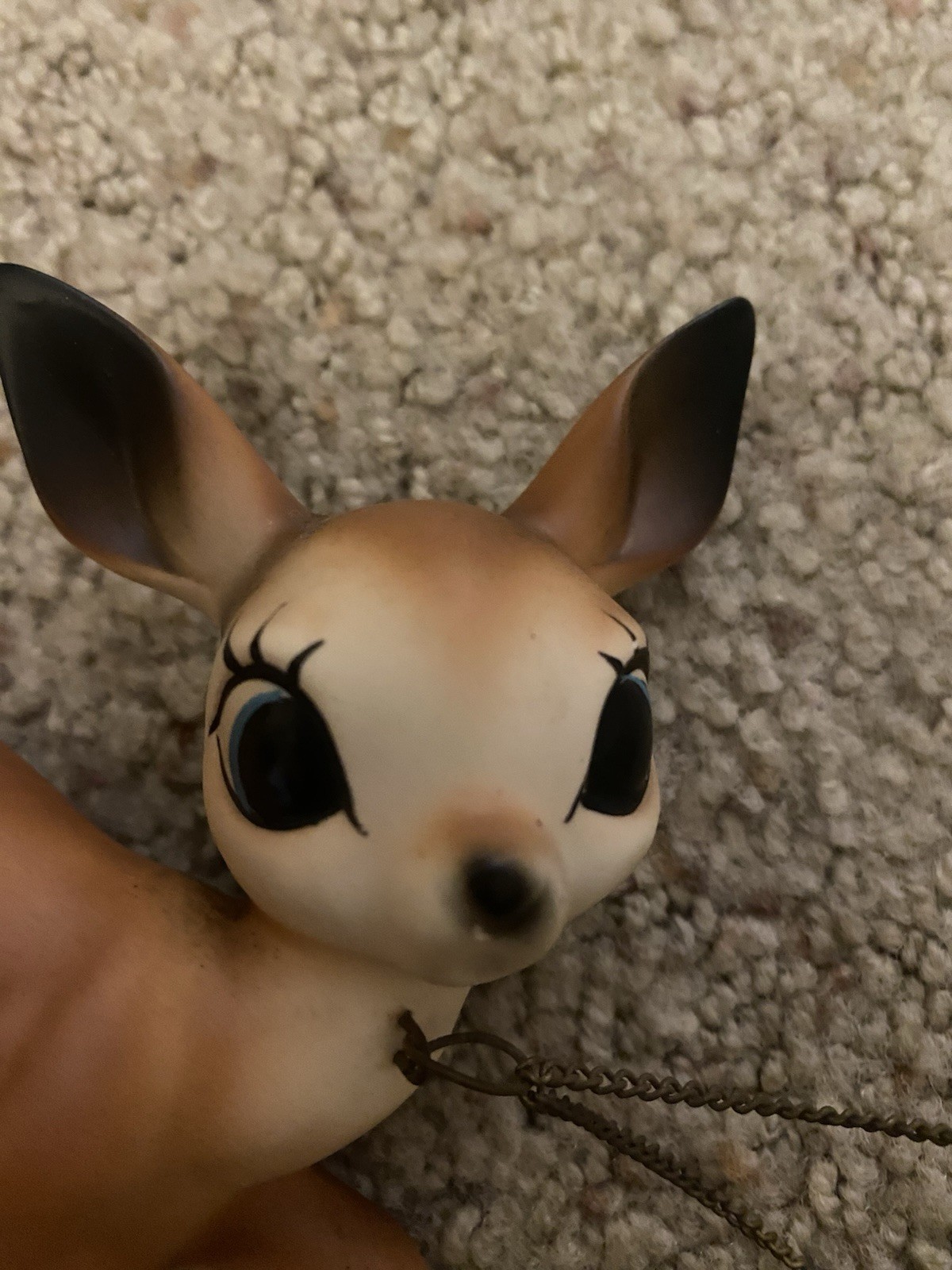Vintage Big Eyed Ceramic Mother Doe Deer & Baby Fawns Chained Figures