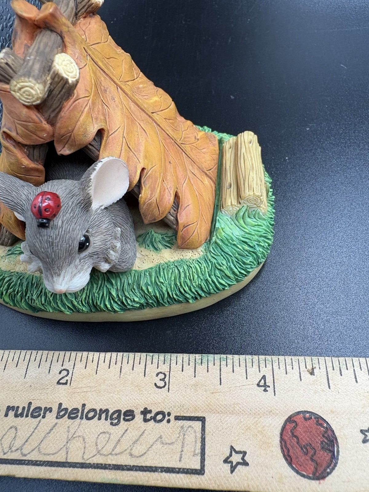 Fitz & Floyd Charming Tails Mouse Camping Out Figurine Ladybug Acorn