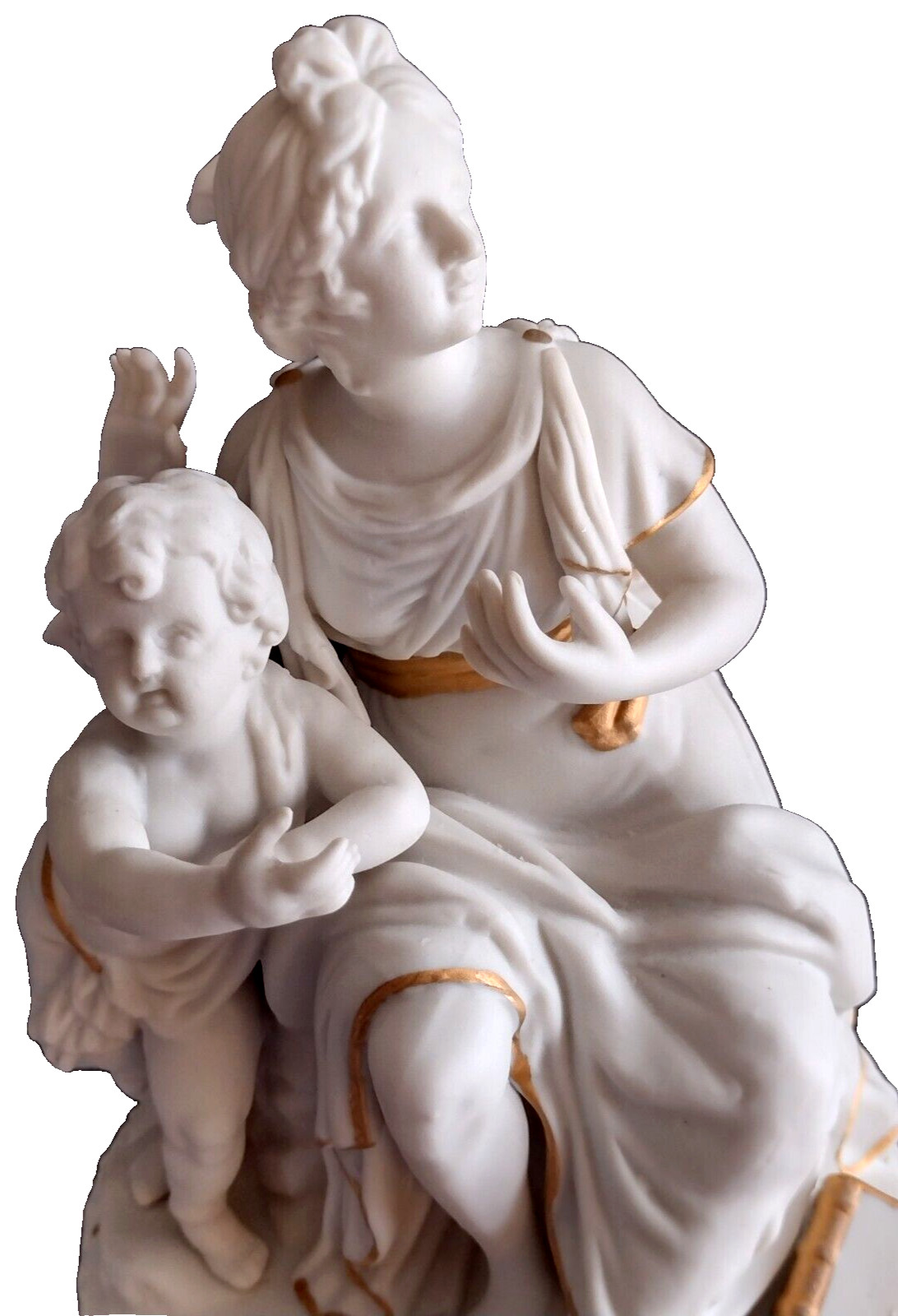 Rare Vtg Parian Mother Woman Child Flowers 8″ Bisque Ceramic Art Andrea by Sadek