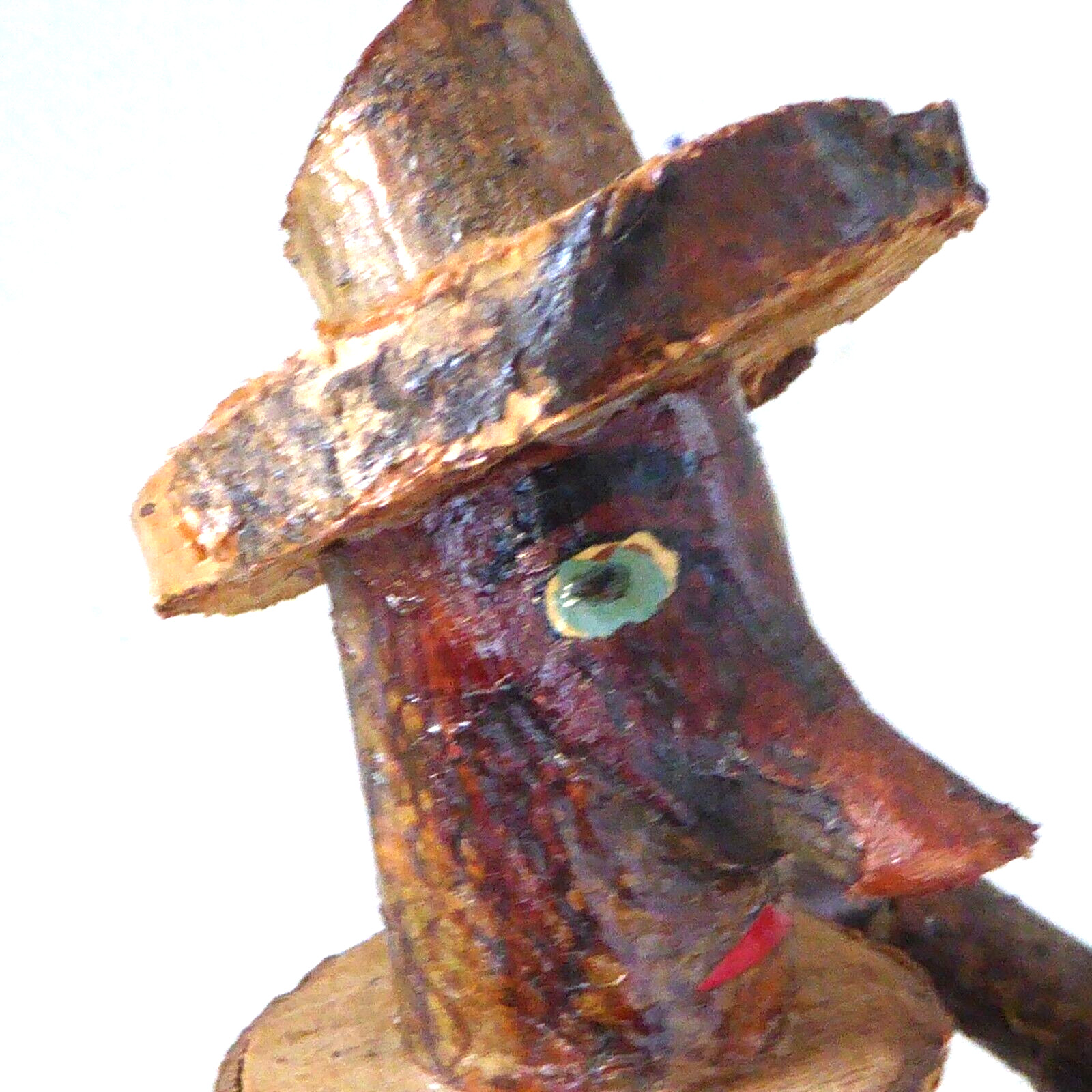 Vintage Artist Folk Art Wood Man With Rifle Sitting On Tree Figurine Folk Art