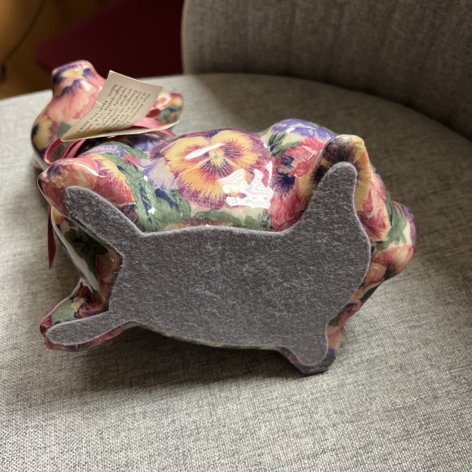 Joan Baker Designs Pink Pig Floral Porcelain Patchworks 7.5”x7.5”x4.75” SO CUTE!
