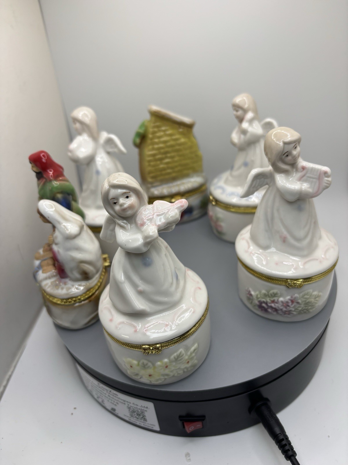Lot of Porcelain Trinket Boxes Angels Nativity Bird Hinged Decorative Keepsake