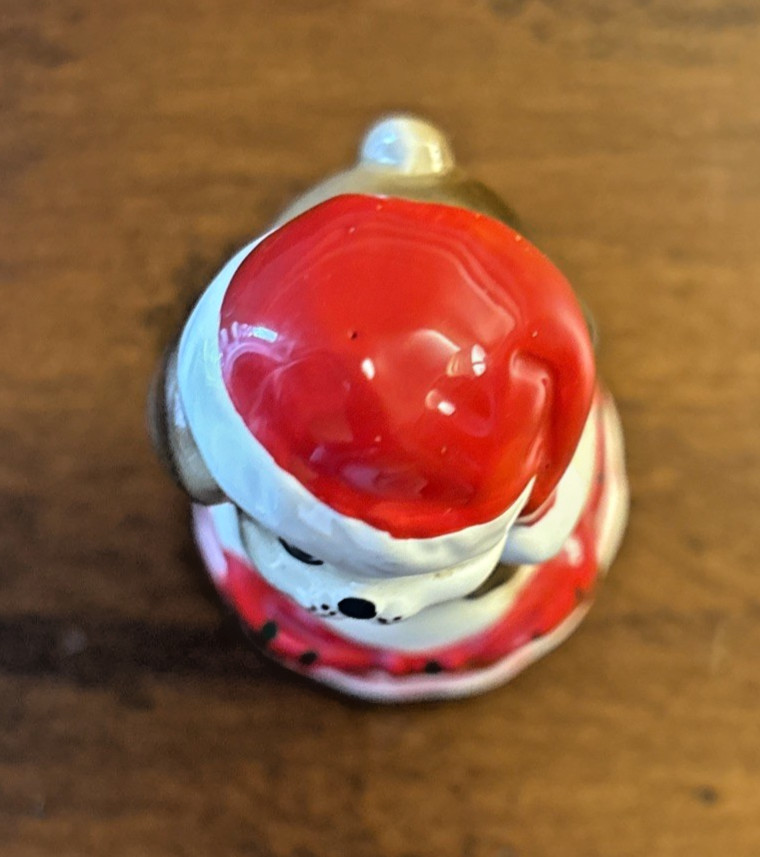 Josef Originals Christmas Dog Bell Made in Korea wearing santa hat