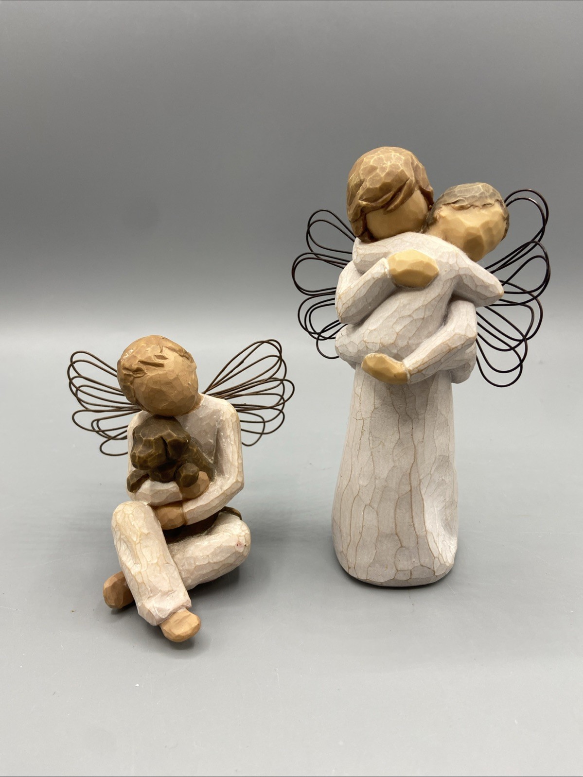 Lot Of 2 Willow Tree “Angel’s Embrace” Angle Of Comfort Demdaco Women Child Dog