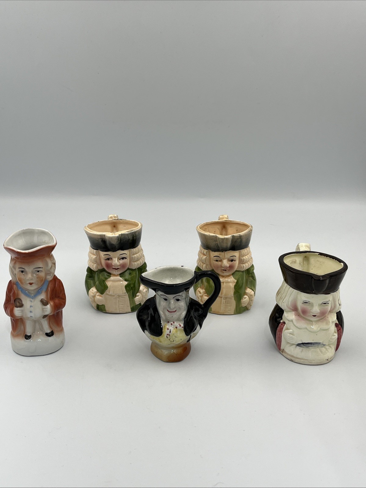 Lot Of 5 Vintage Toby Mugs Pitchers Origin Country Unknown