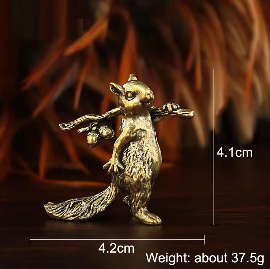 Brass Squirrel Animal Figurine Miniature Statue Table Desk Home Decoration Toy