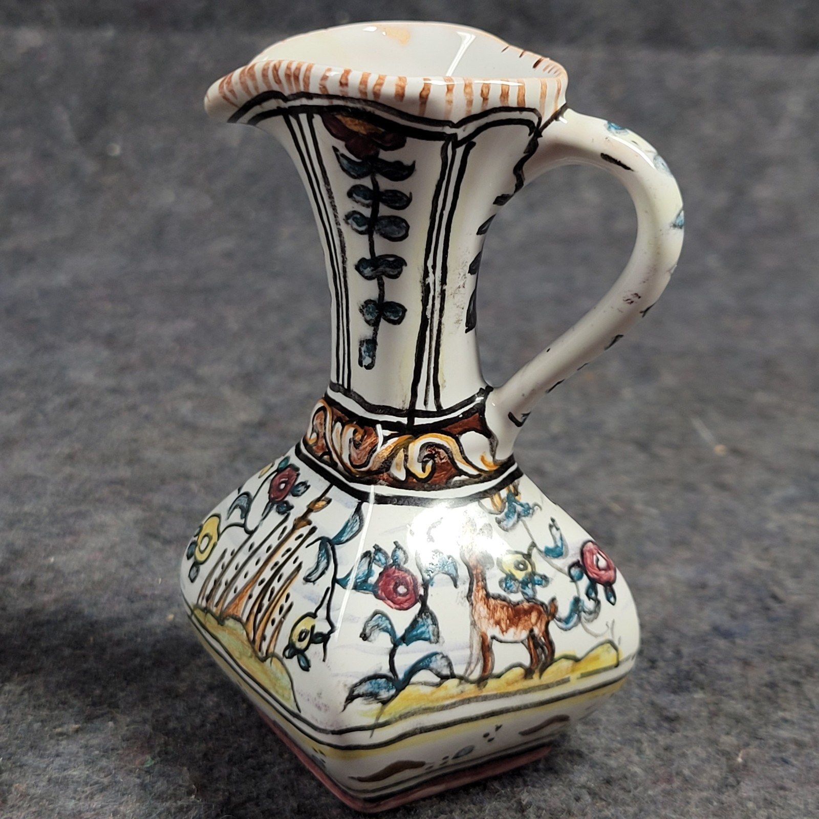 Miniature Handpainted Porcelain Pitcher Jug Conimbriga Portugal 1.75 In × 3.5 In